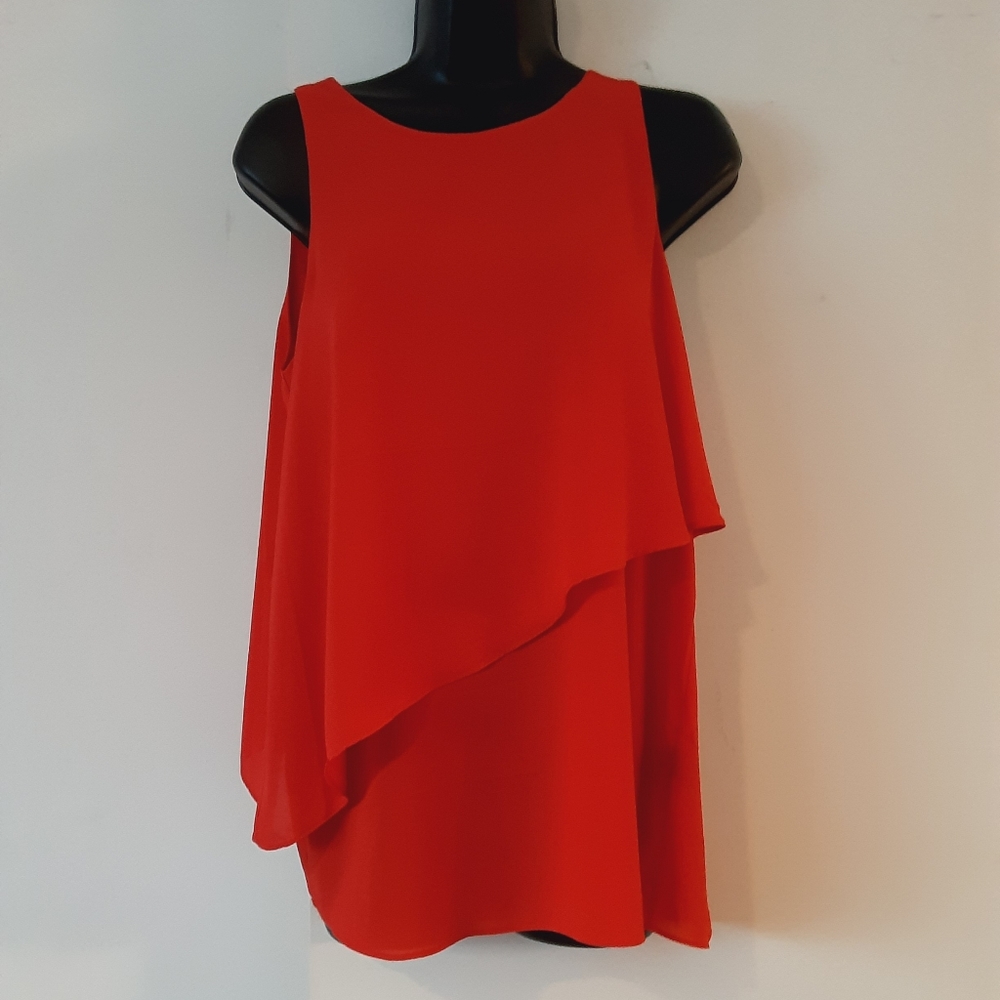 Premise Chic Orange Red Double Layer Tunic Top